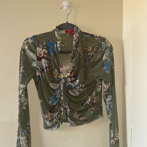 Guess Green Floral Long Sleeve Blouse